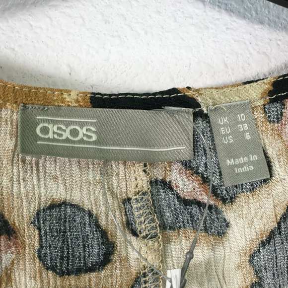 ASOS Design Shirred Waist Plunge Beach Cover Up Dress - Women's Size 6 - Brown - Picture 6 of 6